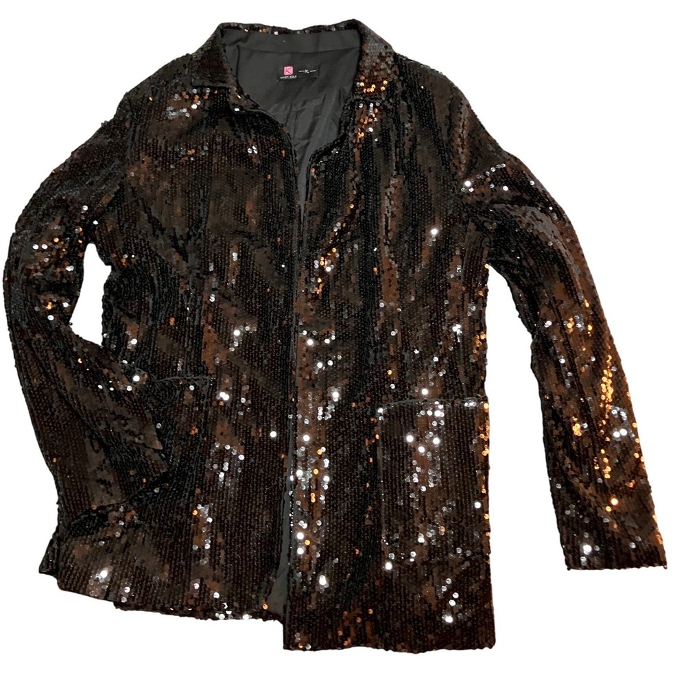 Kancy Kole Black‎ Sequin Blazer Jacket Womens XL Sparkly Party Evening Coat